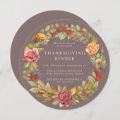 ラウンド/スクエア秋季リース感謝祭ディナー 招待状 (正面/裏面)