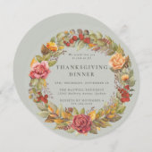 ラウンド/スクエア秋季リース感謝祭ディナー 招待状 (正面/裏面)