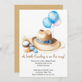 ラウンド'Emアップ – 水色カウボーイベビーシャワー 招待状 (正面/裏面)