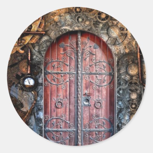 ラウンドSteampunkドアポケット時計結婚のシール ラウンドシール (正面)