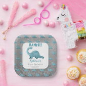 ラウールティール(緑がかった色)ブルー恐竜ボーイベビーシャワー ペーパープレート (パーティー)