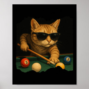 ラウ遊ンジCaでのCatのプールクールビリおもしろいヤード ポスター