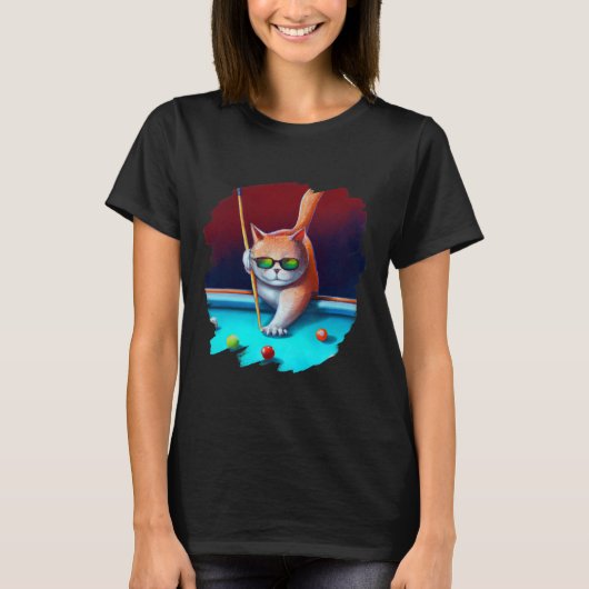 ラウ遊ンジCaでのCatのプールクールビリおもしろいヤード Tシャツ (正面)