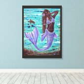 ラエニ・マーメイドとウミガメbyルネ・ラヴォワ キャンバスプリント (インサイチュ (ウッドフロア))