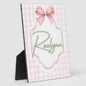 ラエリンパーソナライズされたベビーガール子供部屋ボウ&ギンガム フォトプラーク (側面)