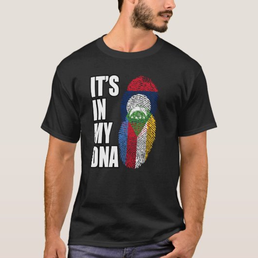 ラオスとコモランミックスDNA伝統国旗 Tシャツ (正面)