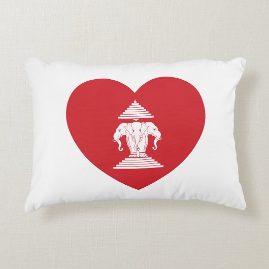 ラオスのエラワン3頭象ハート国旗 アクセントクッション (正面)