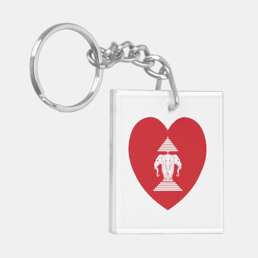 ラオスのエラワン3頭象ハート国旗 キーホルダー (正面左)
