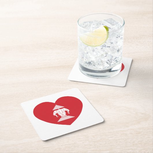 ラオスのエラワン3頭象ハート国旗 スクエアペーパーコースター (インサイチュ)