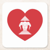 ラオスのエラワン3頭象ハート国旗 スクエアペーパーコースター (正面)