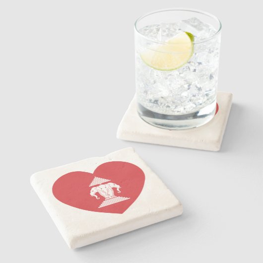 ラオスのエラワン3頭象ハート国旗 ストーンコースター (横)