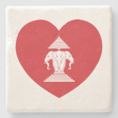 ラオスのエラワン3頭象ハート国旗 ストーンコースター (正面)