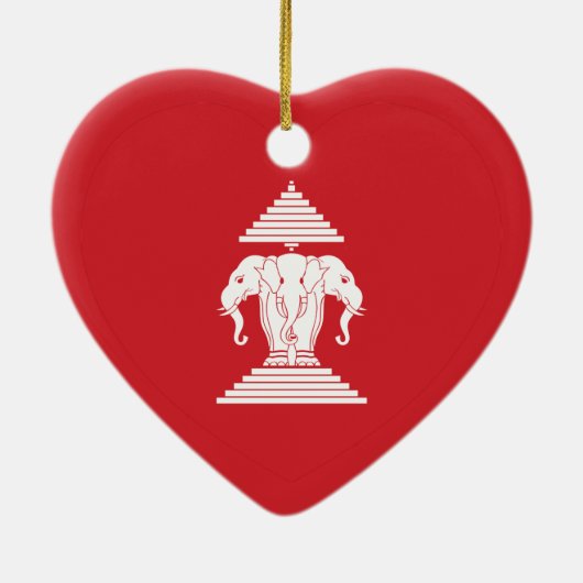 ラオスのエラワン3頭象ハート国旗 セラミックオーナメント (裏面)