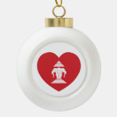 ラオスのエラワン3頭象ハート国旗 セラミックボールオーナメント (正面)