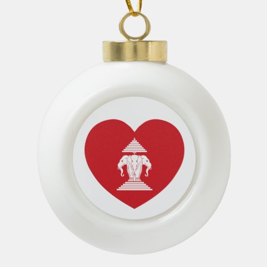 ラオスのエラワン3頭象ハート国旗 セラミックボールオーナメント (正面)