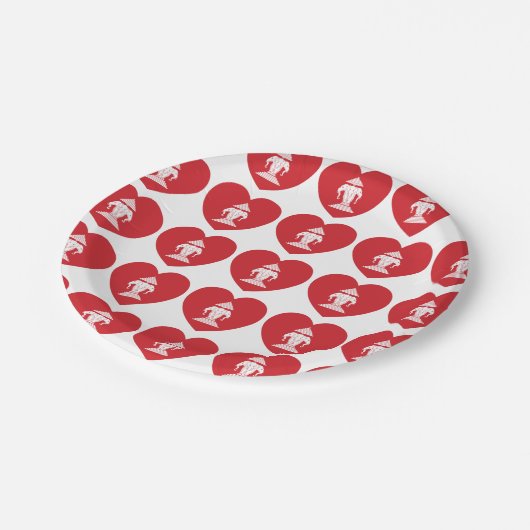 ラオスのエラワン3頭象ハート国旗 ペーパープレート (アングル)