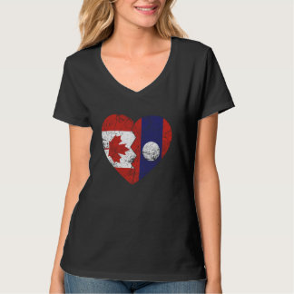 ラオスのカナダフラグハートカナダラオスのルーツヴィン Tシャツ