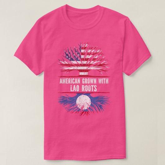 ラオスのルーツで育ったアメリカ人アメリカ国旗ラオス Tシャツ (デザイン正面)
