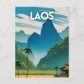 ラオスのヴィンテージ旅行ポスター ポストカード (正面)