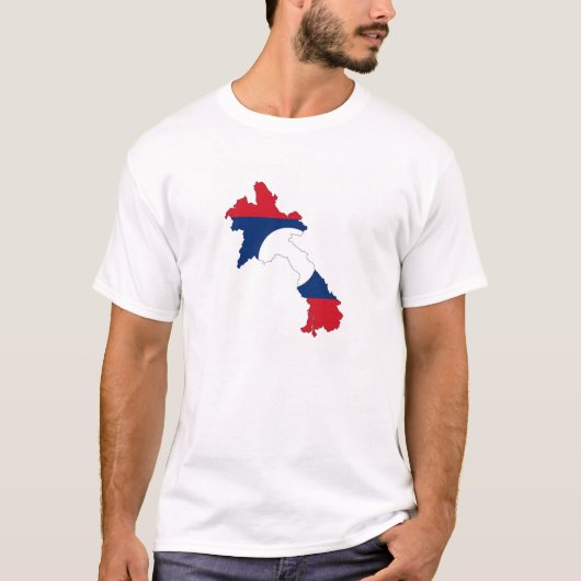 ラオスの国旗の地図の形のシルエットの記号 Tシャツ (正面)