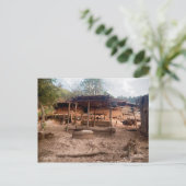 ラオスの農村の木造村の小屋 ポストカード (スタンド正面)