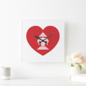 ラオスエラワン3頭象ハート旗 スクエア壁時計 (ホーム)