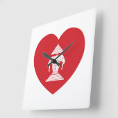 ラオスエラワン3頭象ハート旗 スクエア壁時計 (傾斜)