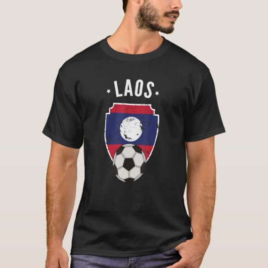 ラオスサッカーラオス国旗サッカーラオスプライドルーツ Tシャツ (正面)