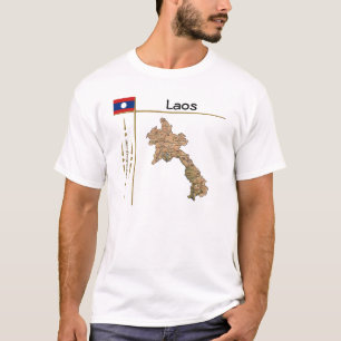 ラオスマップ+フラグ+タイトルTシャツ Tシャツ