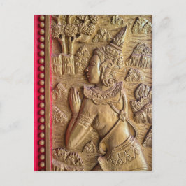 ラオス仏教寺院の金の装飾ドアアート ポストカード