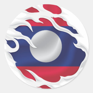 ラオス国旗の丸クラシックいステッカー ラウンドシール