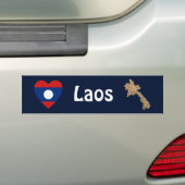 ラオス国旗ハート+地図ステッカー バンパーステッカー (車上)