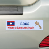 ラオス国旗+地図ステッカー バンパーステッカー (車上)