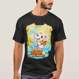 ラオス新年おめでとう – かわいい白い象 ピーマイラー Tシャツ