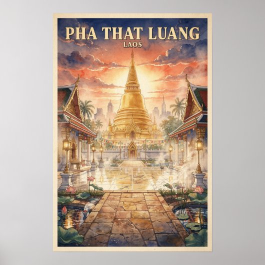 ラオス旅行 ヴィンテージ プラタールアングラブ ポスター (正面)