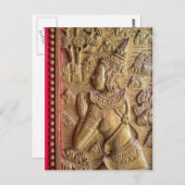 ラオス飾仏教寺院のゴールデンドアアート ポストカード (正面/裏面)