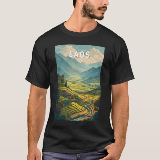 ラオス イラスト 旅行 アート ヴィンテージ Tシャツ (正面)