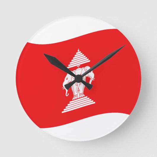 ラオス・エラワン三頭象フラッグウェーブ ラウンド壁時計 (正面)