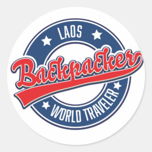 ラオス バックパッカー 世界 旅行 ロゴ ラウンドシール