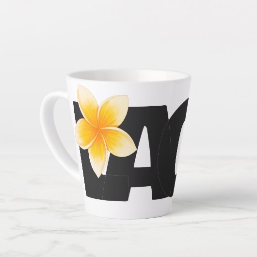 ラオス ラブ フランジーパニー 花 白と黒 カフェラテマグ (左アングル)