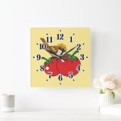 ラオーガニックバースパロー食べズレッドトマト スクエア壁時計 (ホーム)