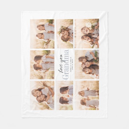 ラカスタムブユーおばあちゃん孫写真コラージュ フリースブランケット (正面)