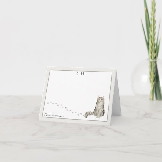 ラガマフィン猫 グレー ボーダー モノグラム 名前 折り畳み サンキューカード (正面)