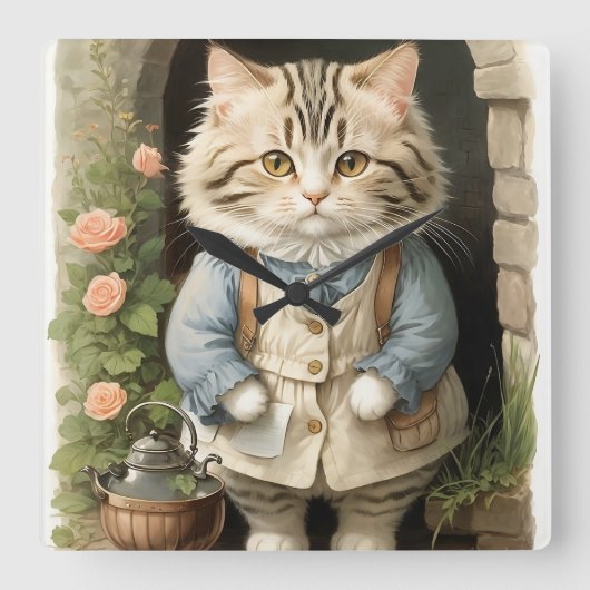 ラガムフィン猫 スクエア壁時計 (正面)