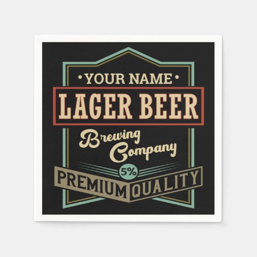 ラガーパーソナライズされたビールブルーイングCoラベルバーパブ スタンダードカクテルナプキン (正面)