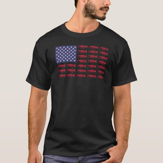 ラガーマウスベースヴィンテージアメリカ合衆国フィッシュアメリカン国旗Fis Tシャツ (正面)