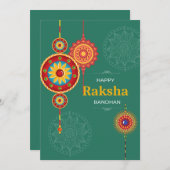 ラキーデザインで緑とハッピーラクシャbandhan シーズンカード (正面/裏面)