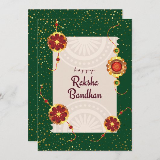 ラキー&ラクシャ・バンドハンの願いを伴うダークグリーン サンキューカード (正面/裏面)