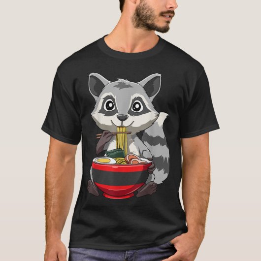 ラキ食べ物ーンのラーメンRACOON RAMEN BOWLラキーンNODL Tシャツ (正面)