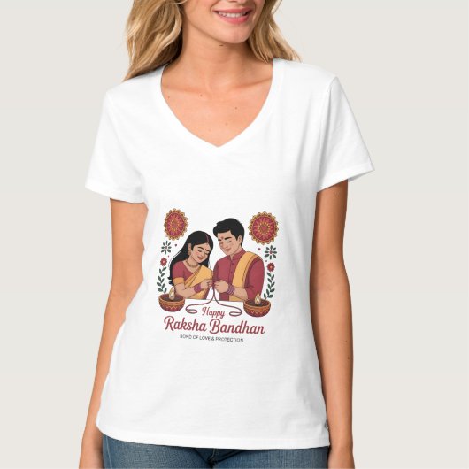 ラクシャ・バンダンの女性用VネックTシャツ Tシャツ (正面)